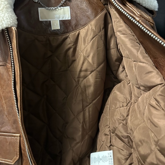 MICHAEL Michael Kors Tan Leather Jacket with Cream Shearling Collar - Picture 7 of 9